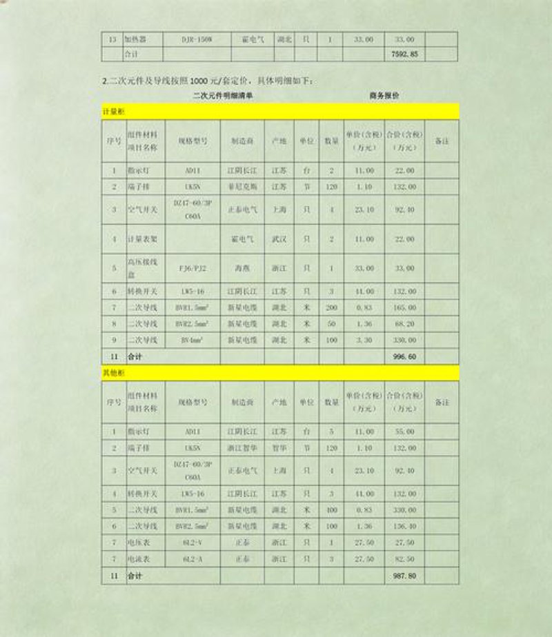 成套电气报价